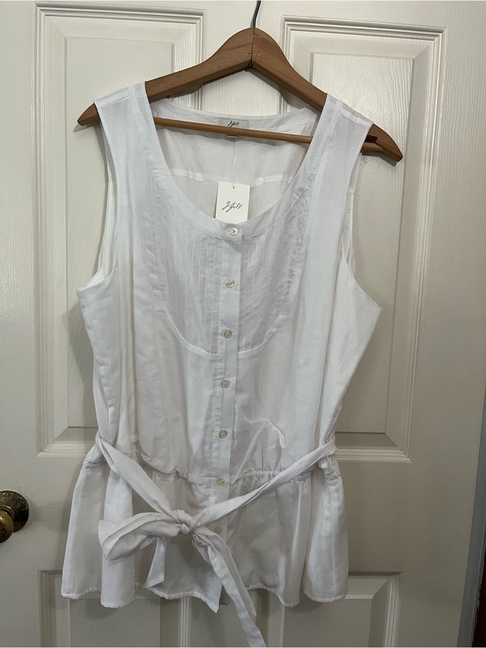 J. Jill NWT Silk-Cotton Blend White Sleeveless Button-Front Blouse with Tie XL